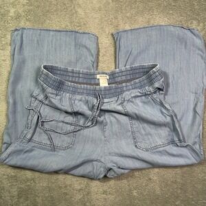 Westport Women's Blue Chambray Gaucho Pants Elastic Waist Drawstring Medium